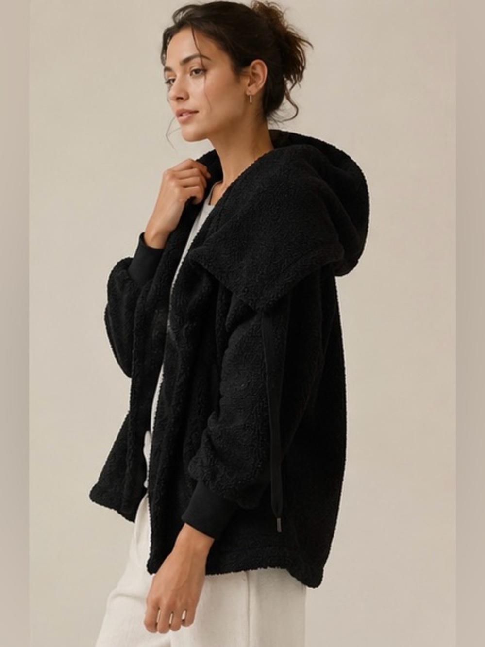 Bagatelle Collection Teddy Hooded Cardigan Womens S Black Sherpa Jacket